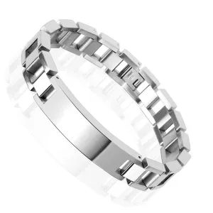 Bold 9" Stainless Steel Open Squared Link Bracelet with Engravable Plate.