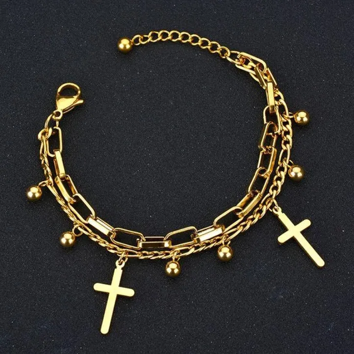 Bracelet - Double layer Cross Bracelet