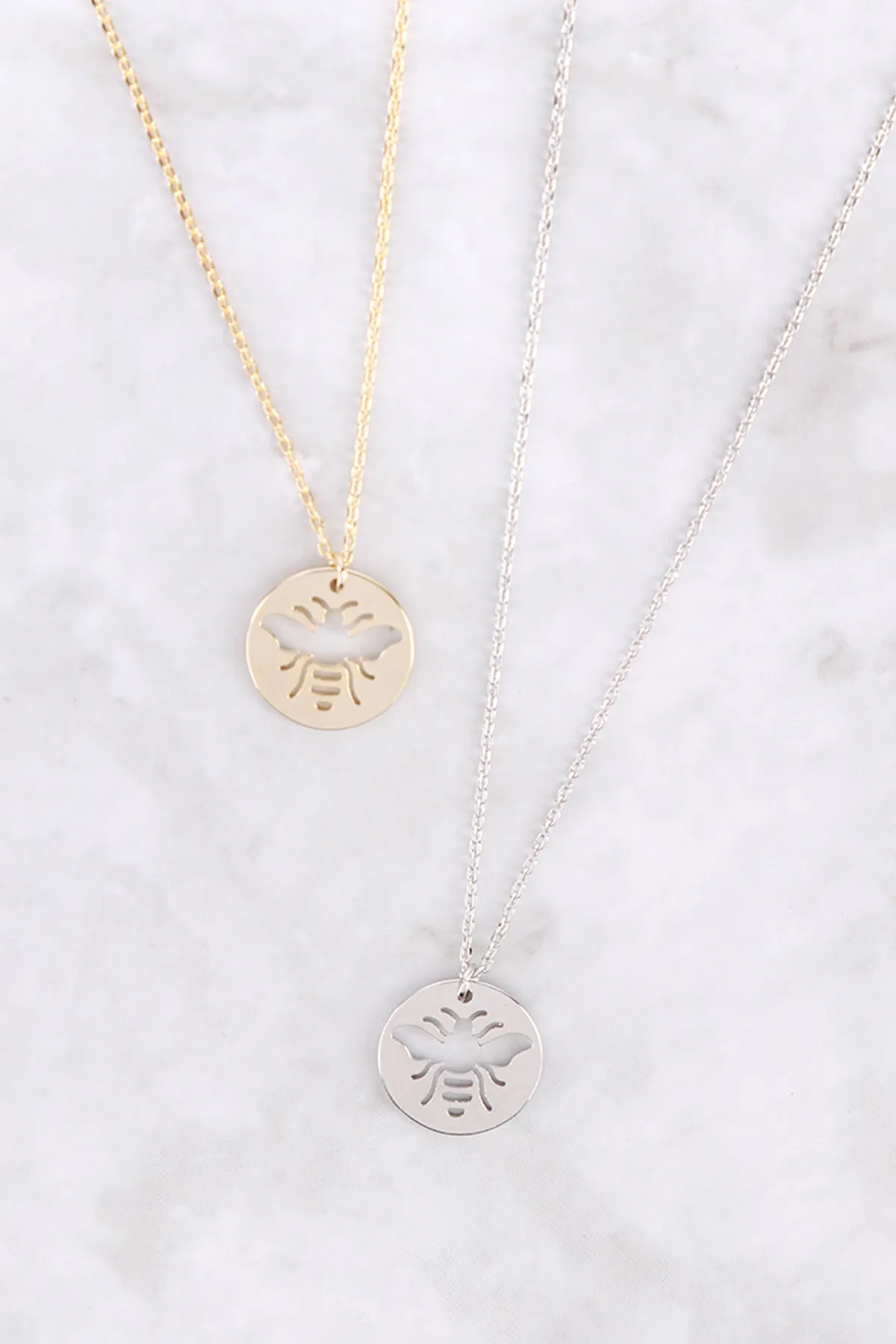 BRASS BEE CUTOUT COIN PENDANT NECKLACE