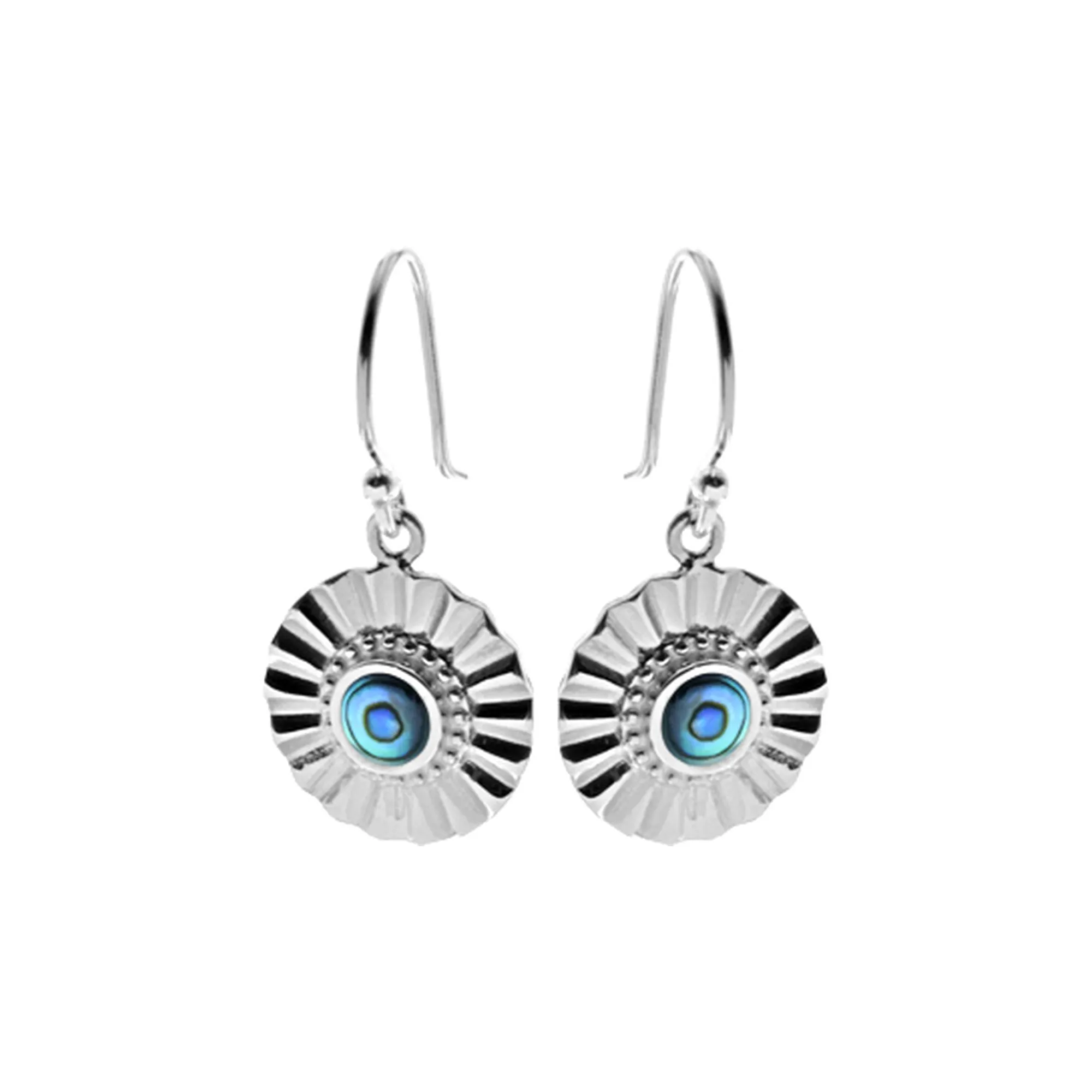 Bronwen round fan paua shell earrings
