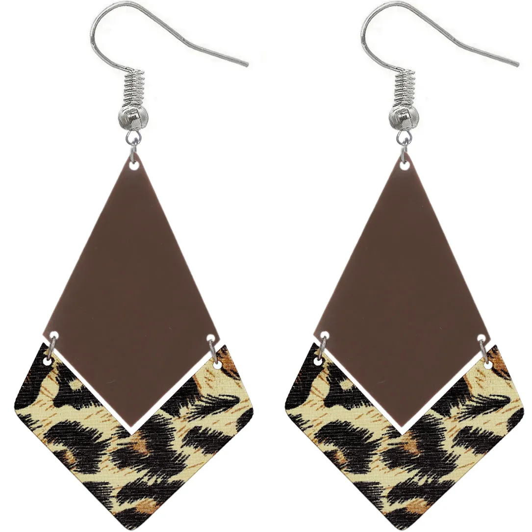 Brown Geometric Leopard Print Dangle Earrings