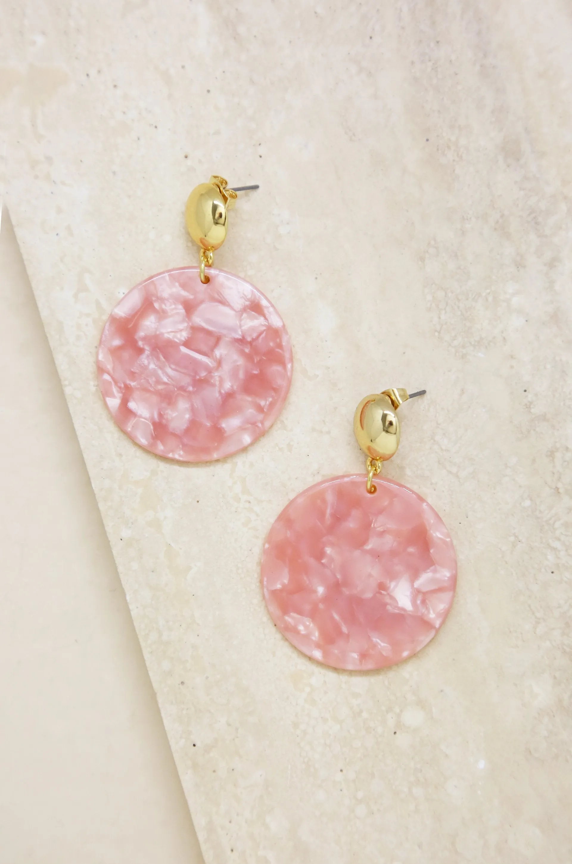 Bubblegum Pink Resin Disc 18k Gold Plated Earrings