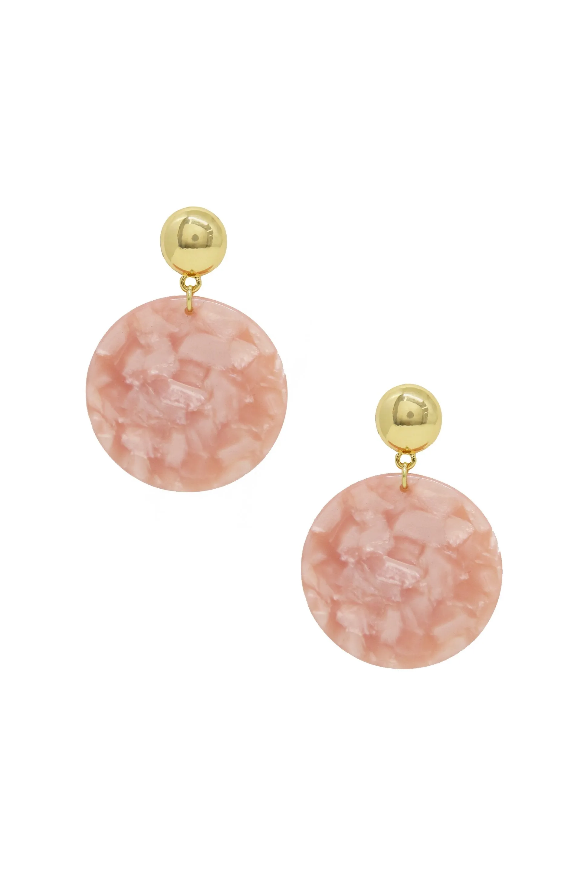 Bubblegum Pink Resin Disc 18k Gold Plated Earrings