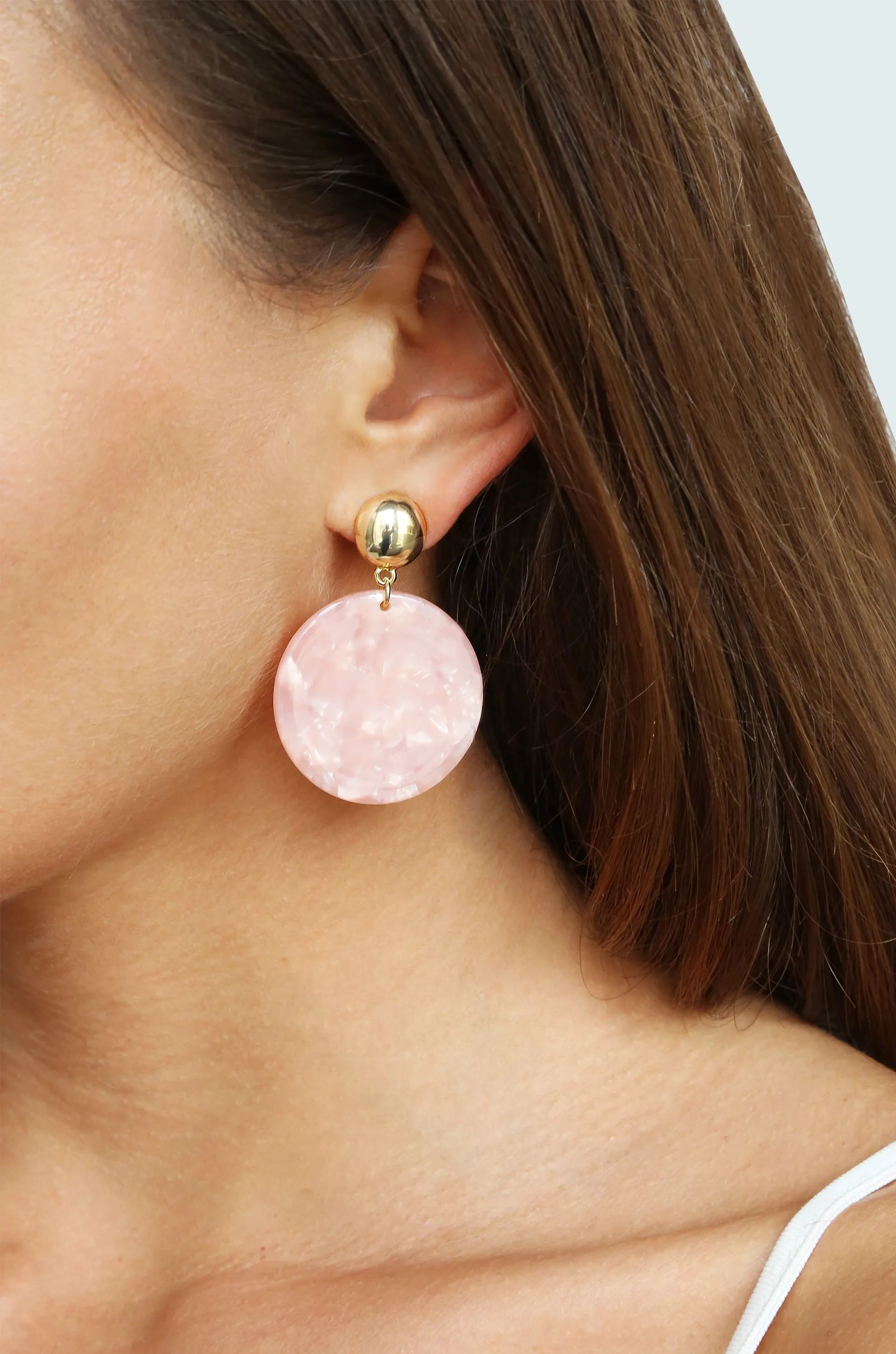 Bubblegum Pink Resin Disc 18k Gold Plated Earrings