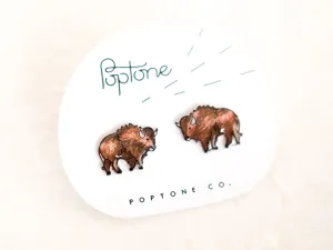 Buffalo Bison American Wildlife Animal Stud Earrings