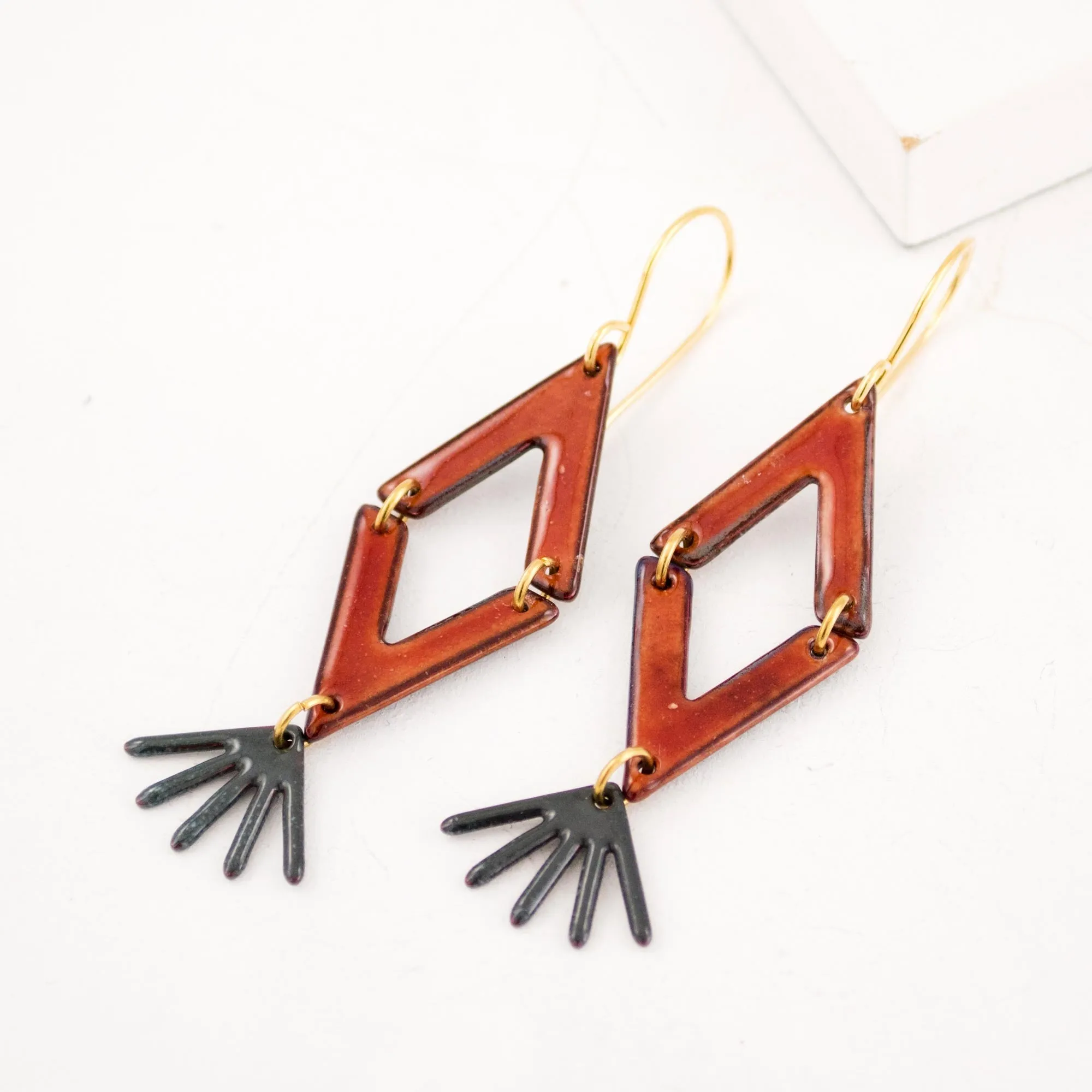 Burnt orange gray kite geometric earrings