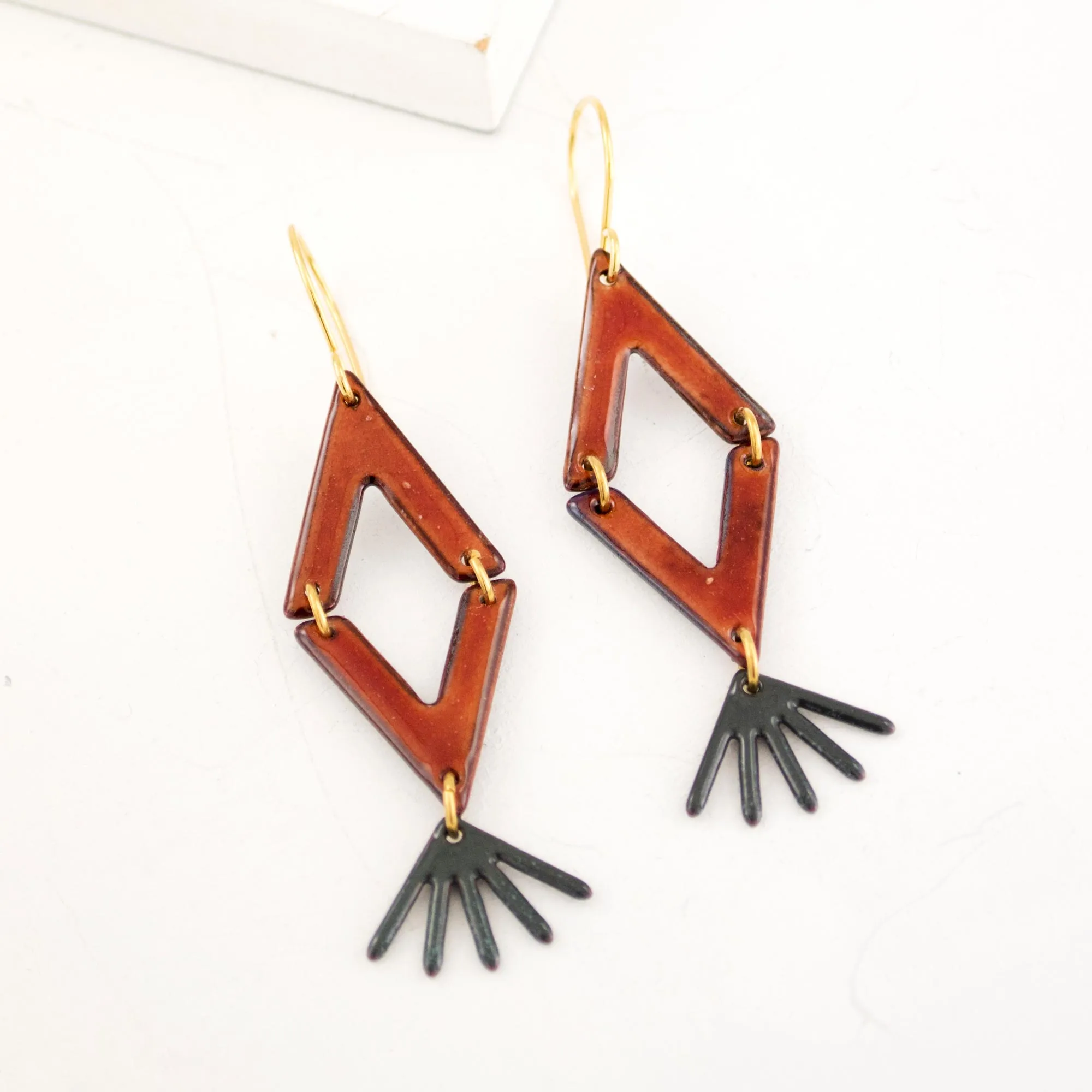 Burnt orange gray kite geometric earrings