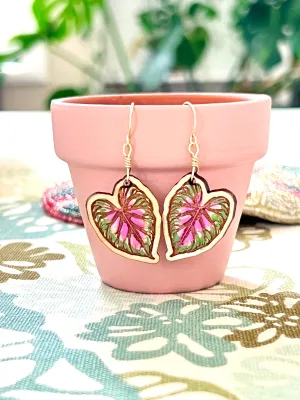 Caladium Fancy Leaf “Rosebud” Drop Earrings