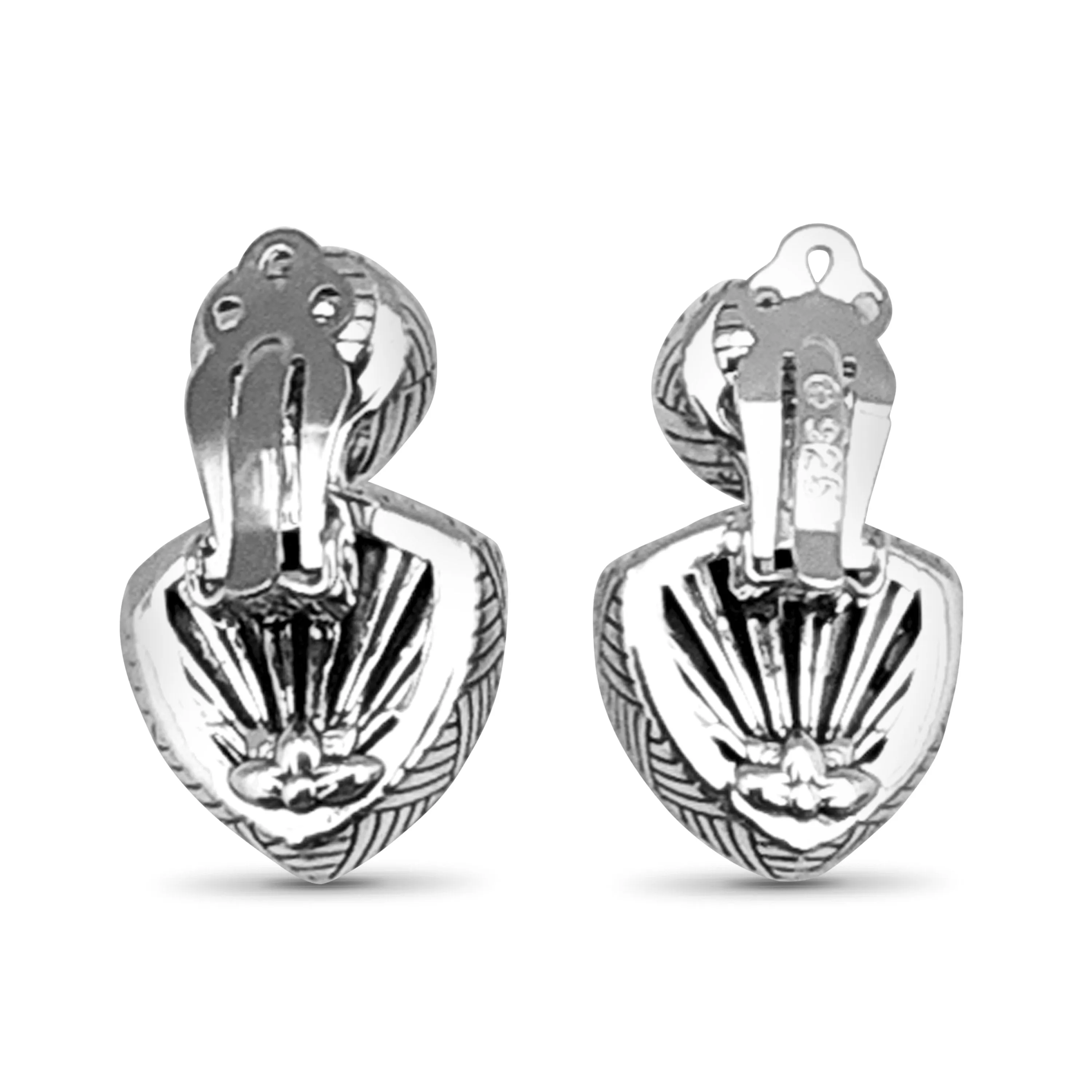 Carventurous Golden Pearl and Hand Carved Smoky Quartz Clip Earrings in Sterling Silver