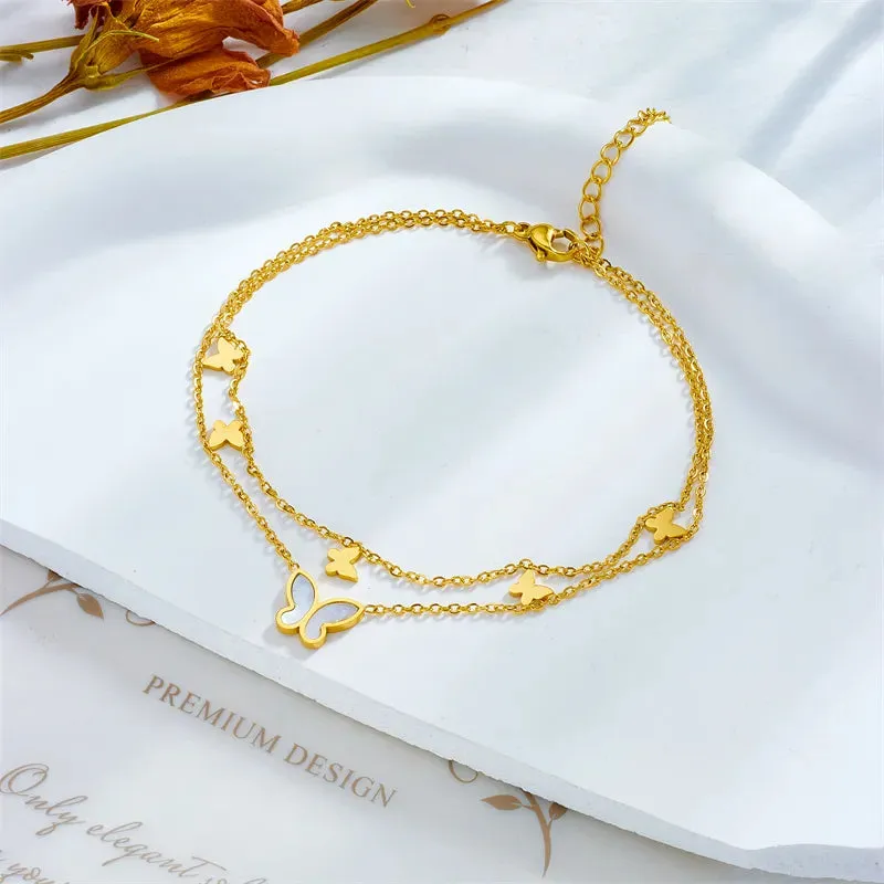 Castle Titanium Steel Layered Plating 18k Gold Plated Women's Anklet