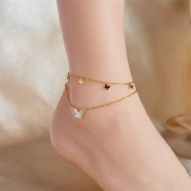 Castle Titanium Steel Layered Plating 18k Gold Plated Women's Anklet