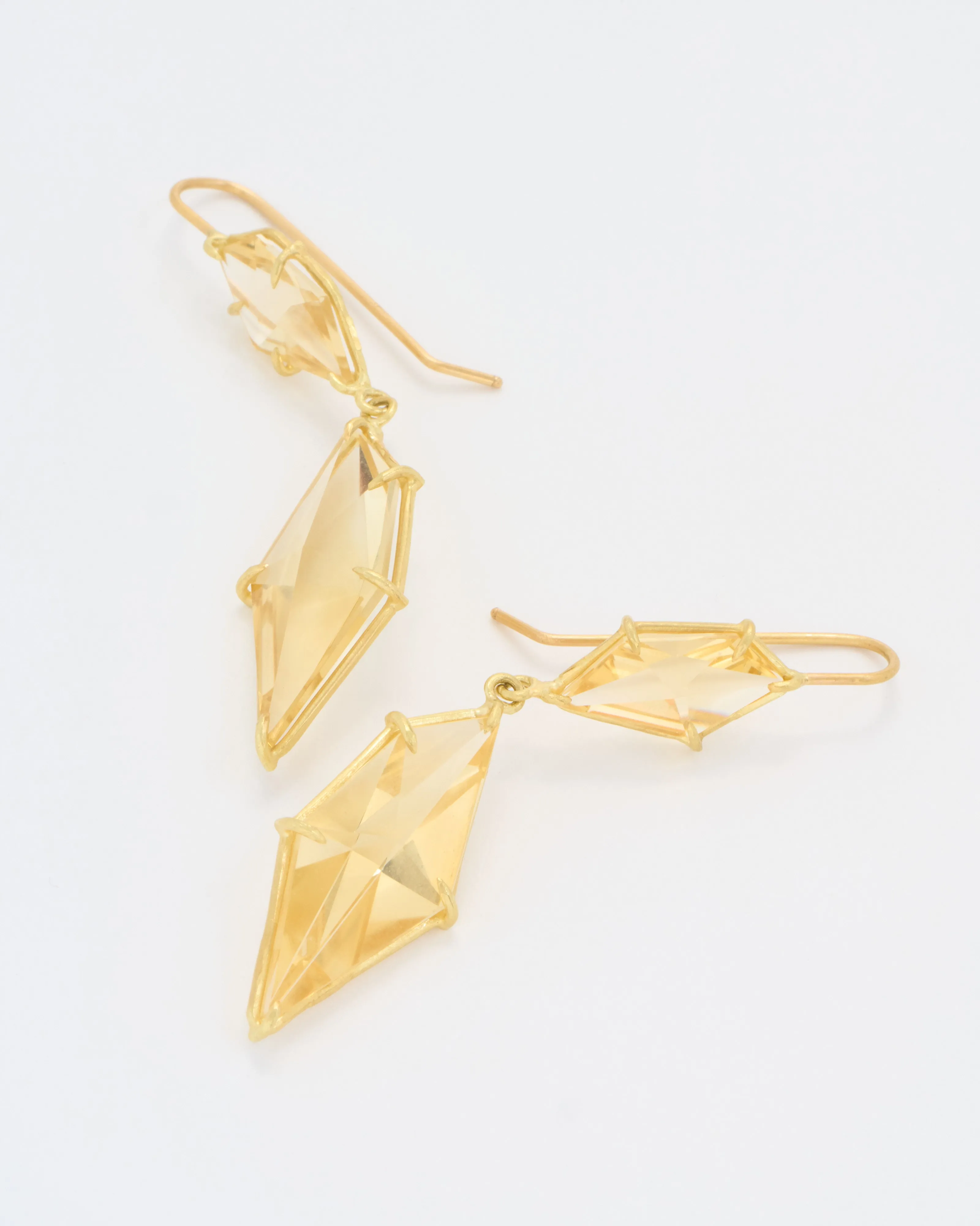 champagne citrine double drop geometric earrings