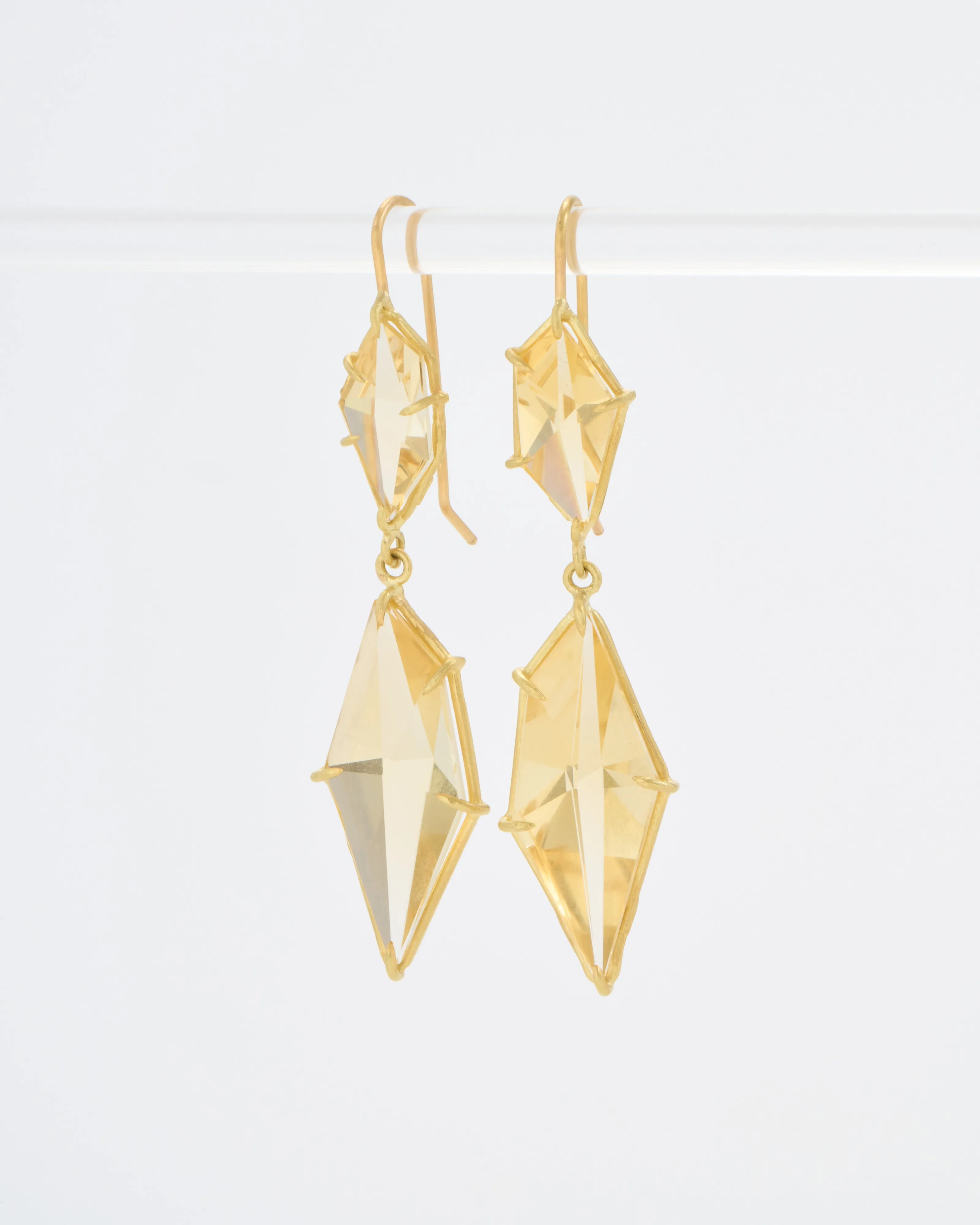 champagne citrine double drop geometric earrings