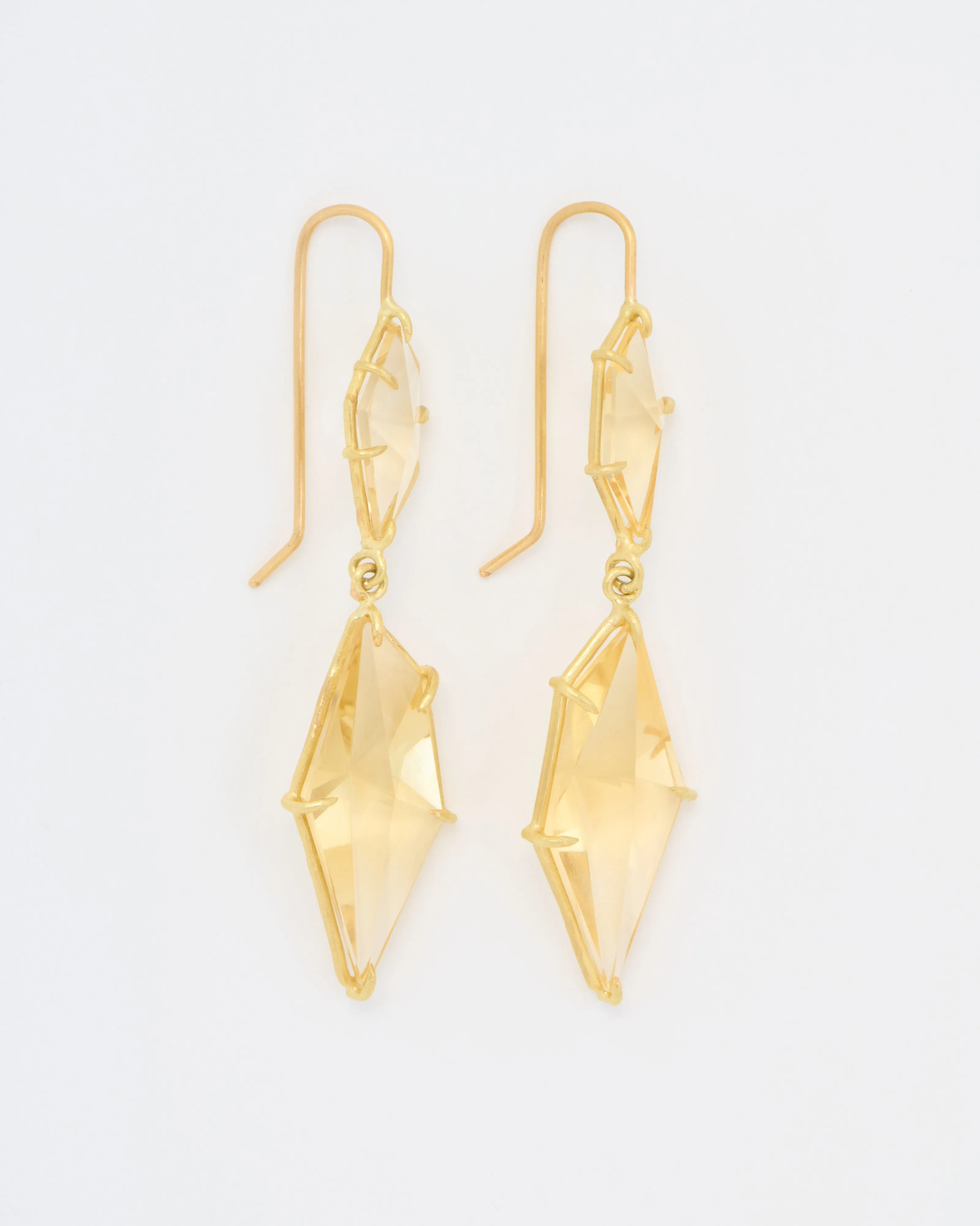 champagne citrine double drop geometric earrings