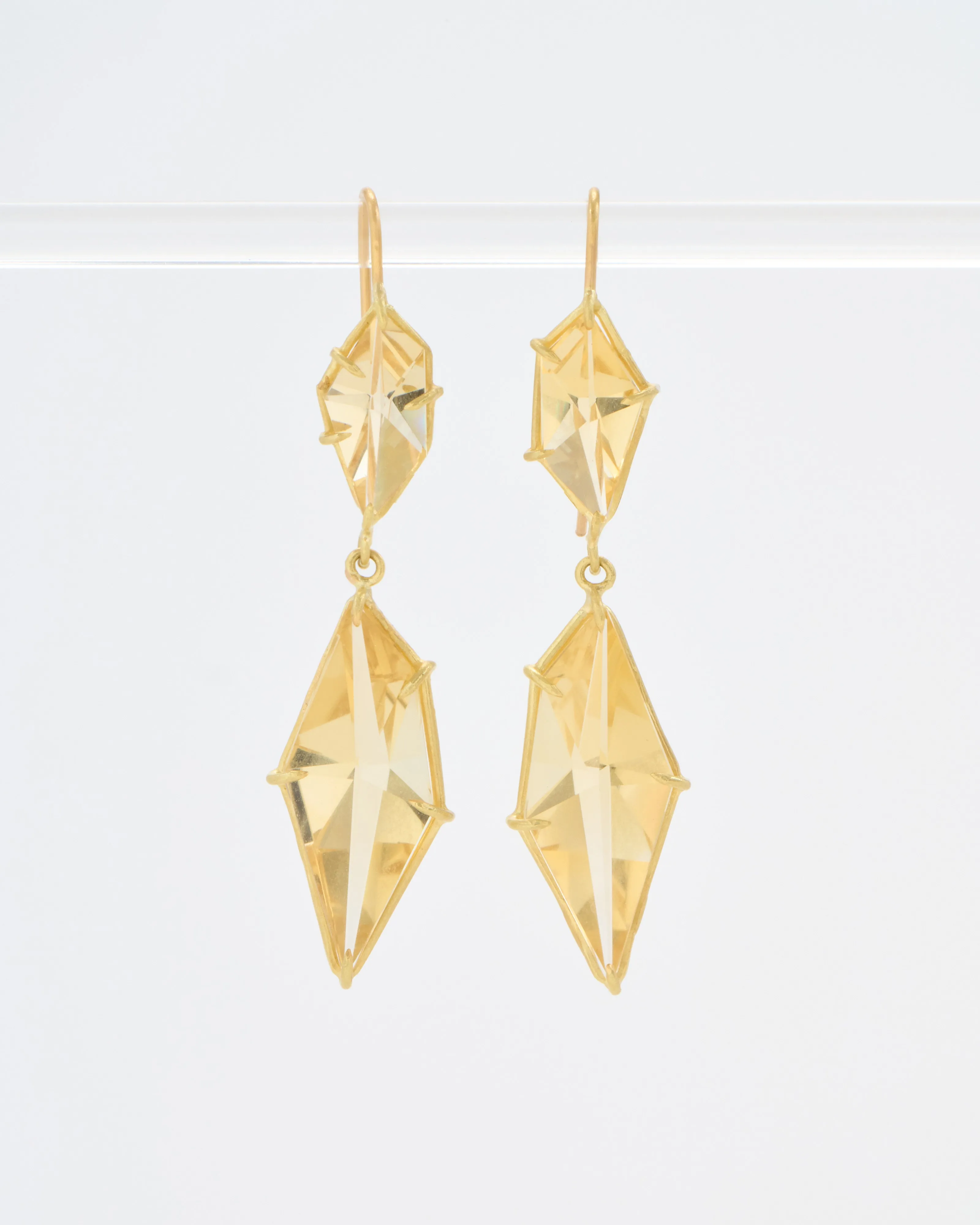 champagne citrine double drop geometric earrings