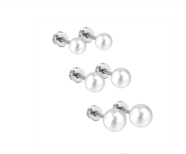 Children's, Teens' and Mothers Earrings:  Surgical Steel, Pearl Screw Back Earrings X 3 Set 1