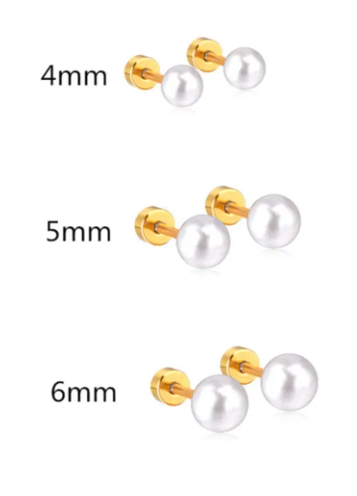 Children's, Teens' and Mothers Earrings:  Surgical Steel, Pearl Screw Back Earrings X 3 Set 1