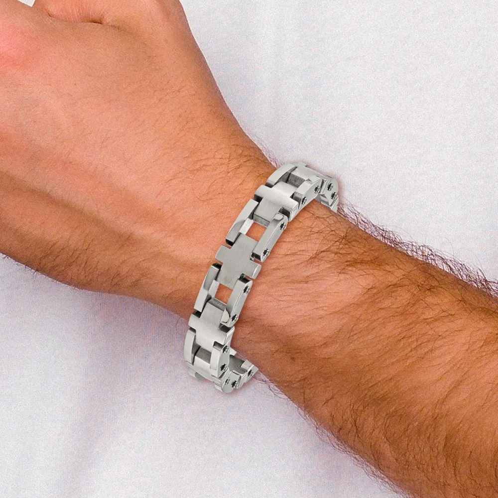Chisel Stainless Steel Brushed and Polished 8.5 inch Open Cross Link Bracelet