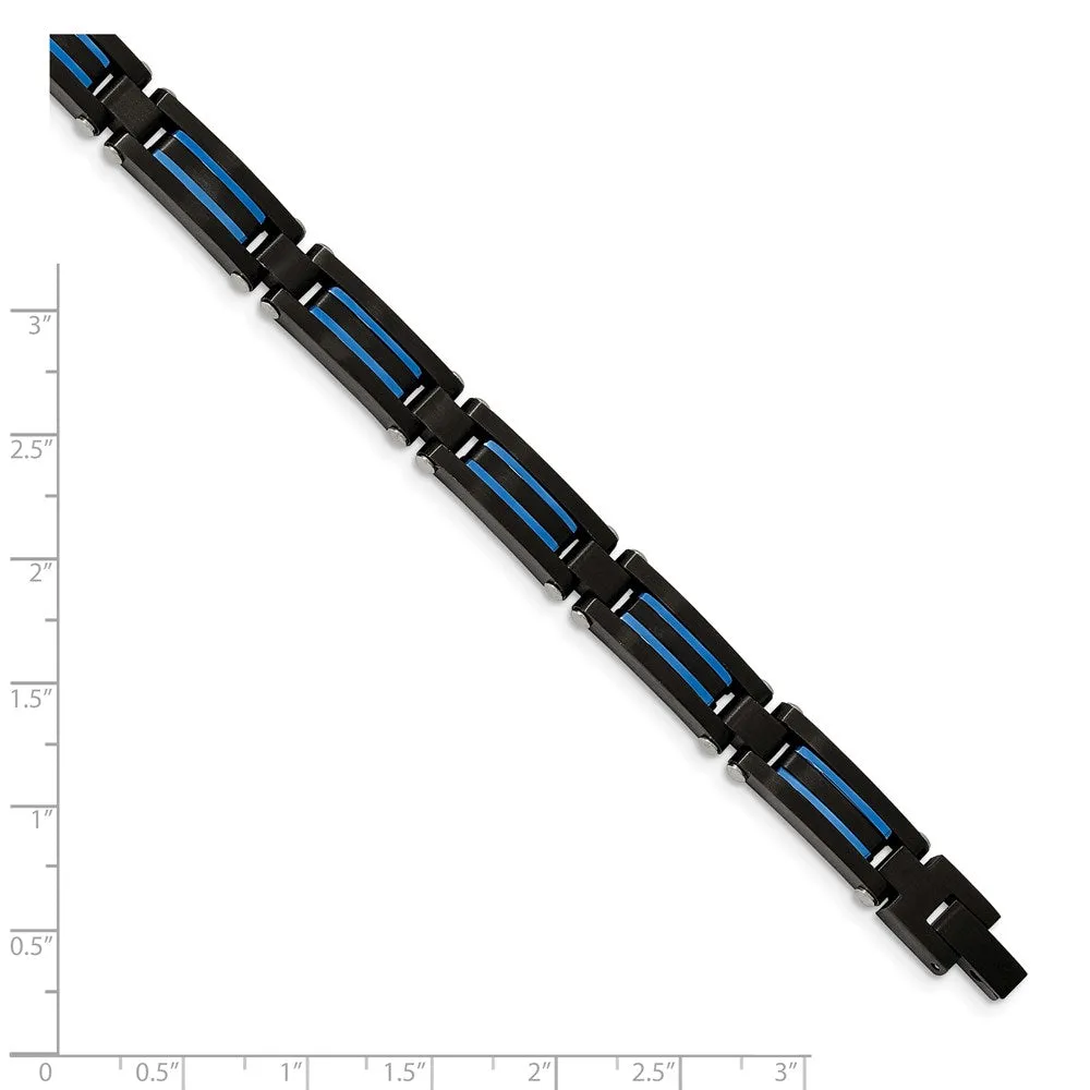Chisel Stainless Steel Brushed and Polished Black and Blue IP-plated 8.5 inch Link Bracelet