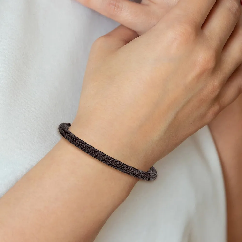 Chisel Stainless Steel Brushed and Polished Black and Brown Wire 8.25 inch Bracelet