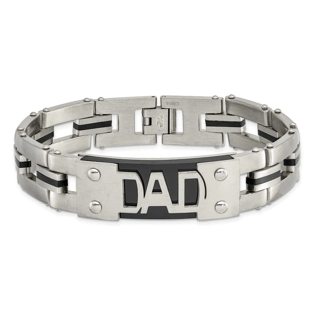 Chisel Stainless Steel Brushed and Polished Black IP-plated DAD 9 inch Bracelet