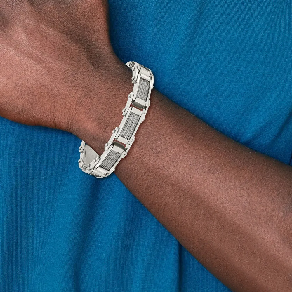 Chisel Stainless Steel Brushed and Polished with Cable Inlay 8.5 inch Link Bracelet