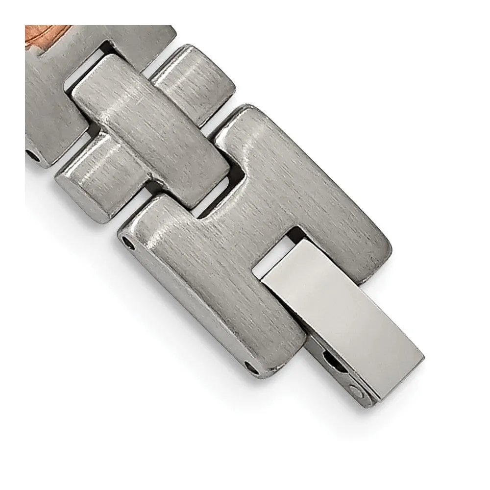 Chisel Stainless Steel Brushed and Textured Rose IP-plated with CZ 8.5 inch Link Bracelet