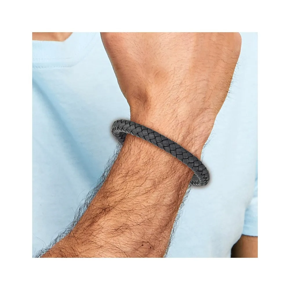 Chisel Stainless Steel Brushed Grey Braided Leather 8.25 inch Bracelet