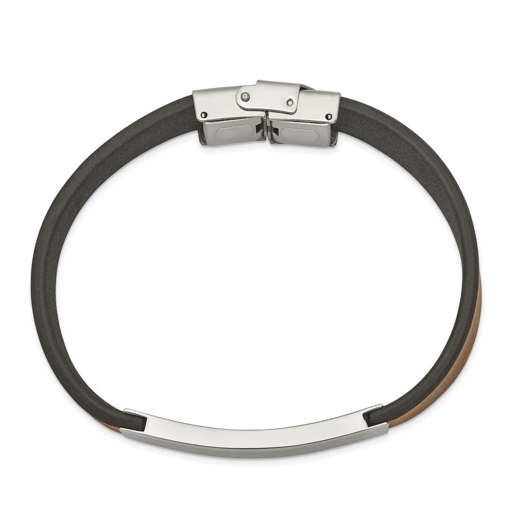 Chisel Stainless Steel Polished Black and Brown Leather 8.25 inch ID Bracelet