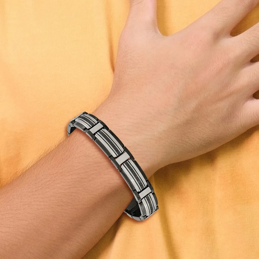 Chisel Stainless Steel Polished Black IP-plated with Black CZ 8.75 inch Link Bracelet