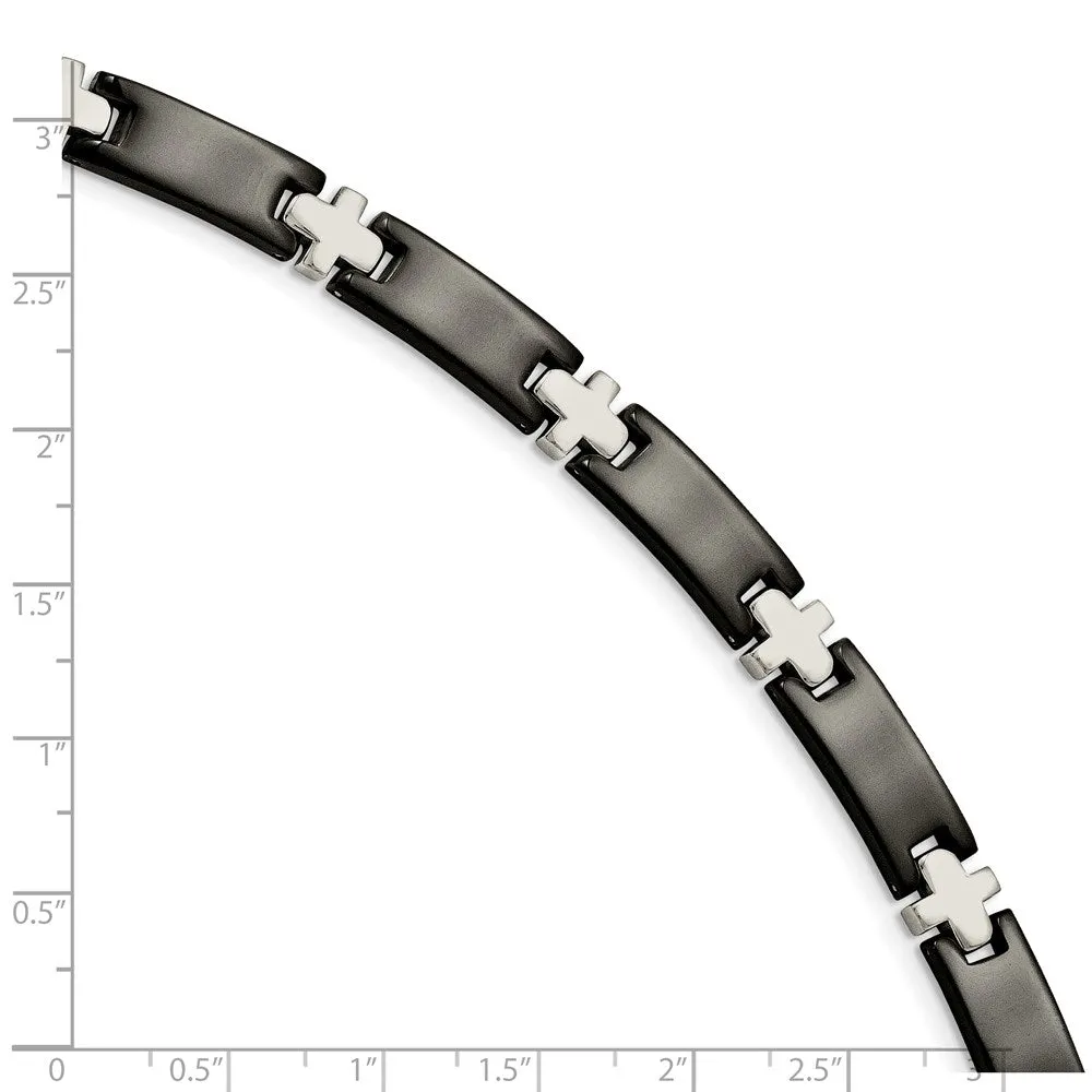 Chisel Stainless Steel Polished Black-plated 8 inch Cross Link Bracelet