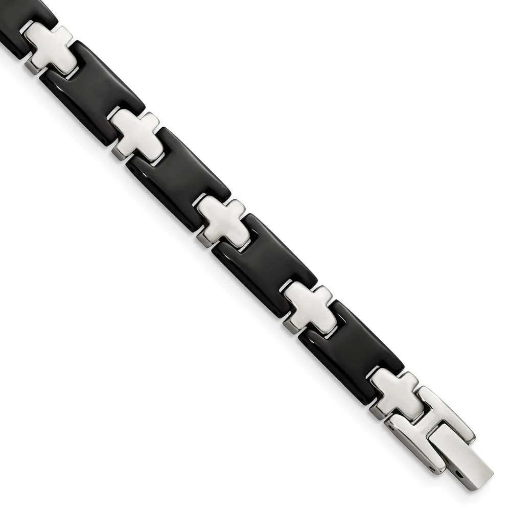 Chisel Stainless Steel Polished Black-plated 8 inch Cross Link Bracelet