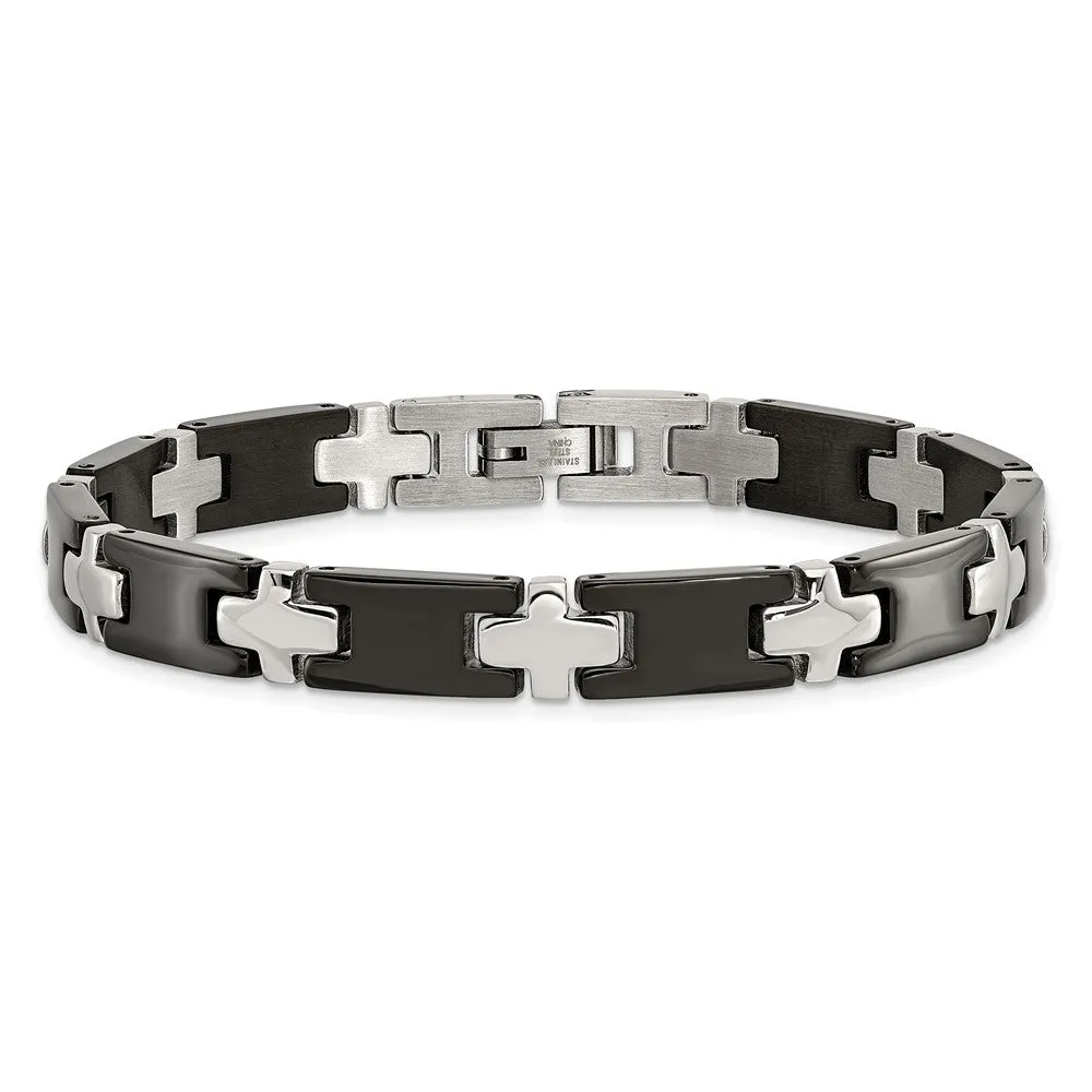 Chisel Stainless Steel Polished Black-plated 8 inch Cross Link Bracelet