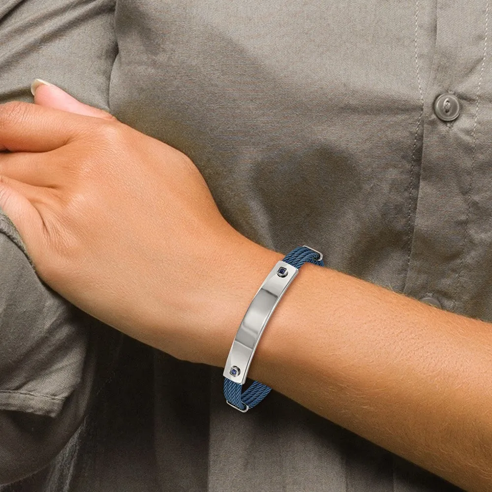 Chisel Stainless Steel Polished Blue IP-plated Cable with Blue CZ 7.25 inch ID Bracelet
