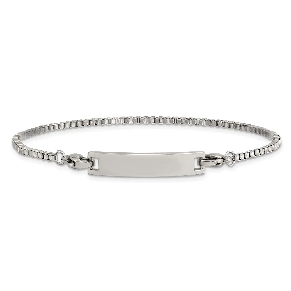Chisel Stainless Steel Polished Box Chain with Removeable ID Plate 8.5 inch Bracelet