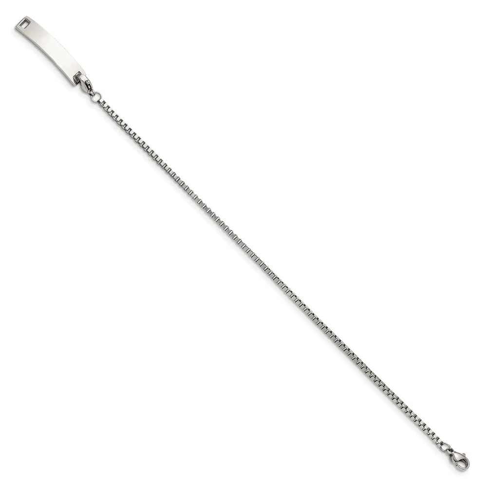Chisel Stainless Steel Polished Box Chain with Removeable ID Plate 8.5 inch Bracelet