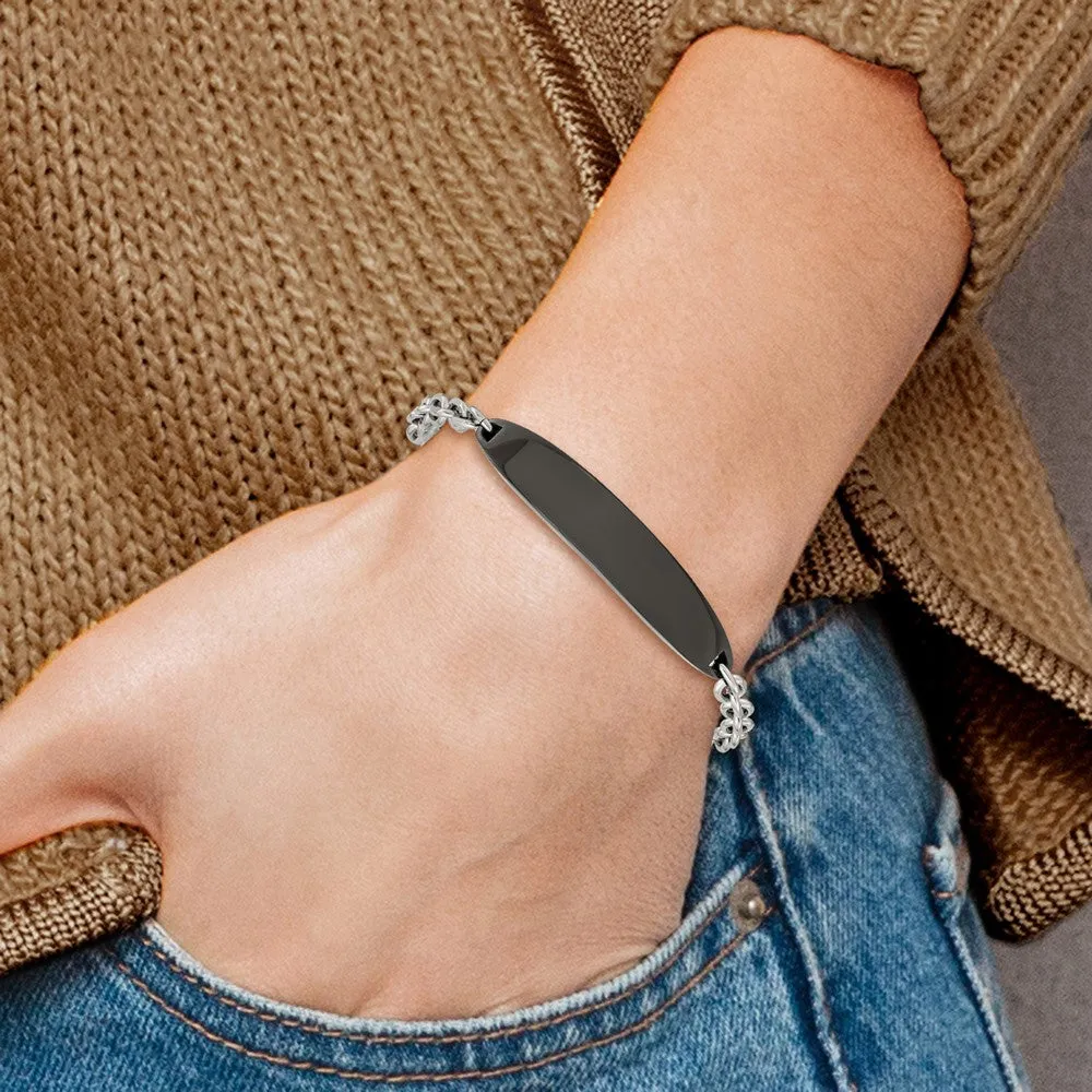 Chisel Stainless Steel Polished Cable Chain Black IP-plated 8 inch ID Bracelet