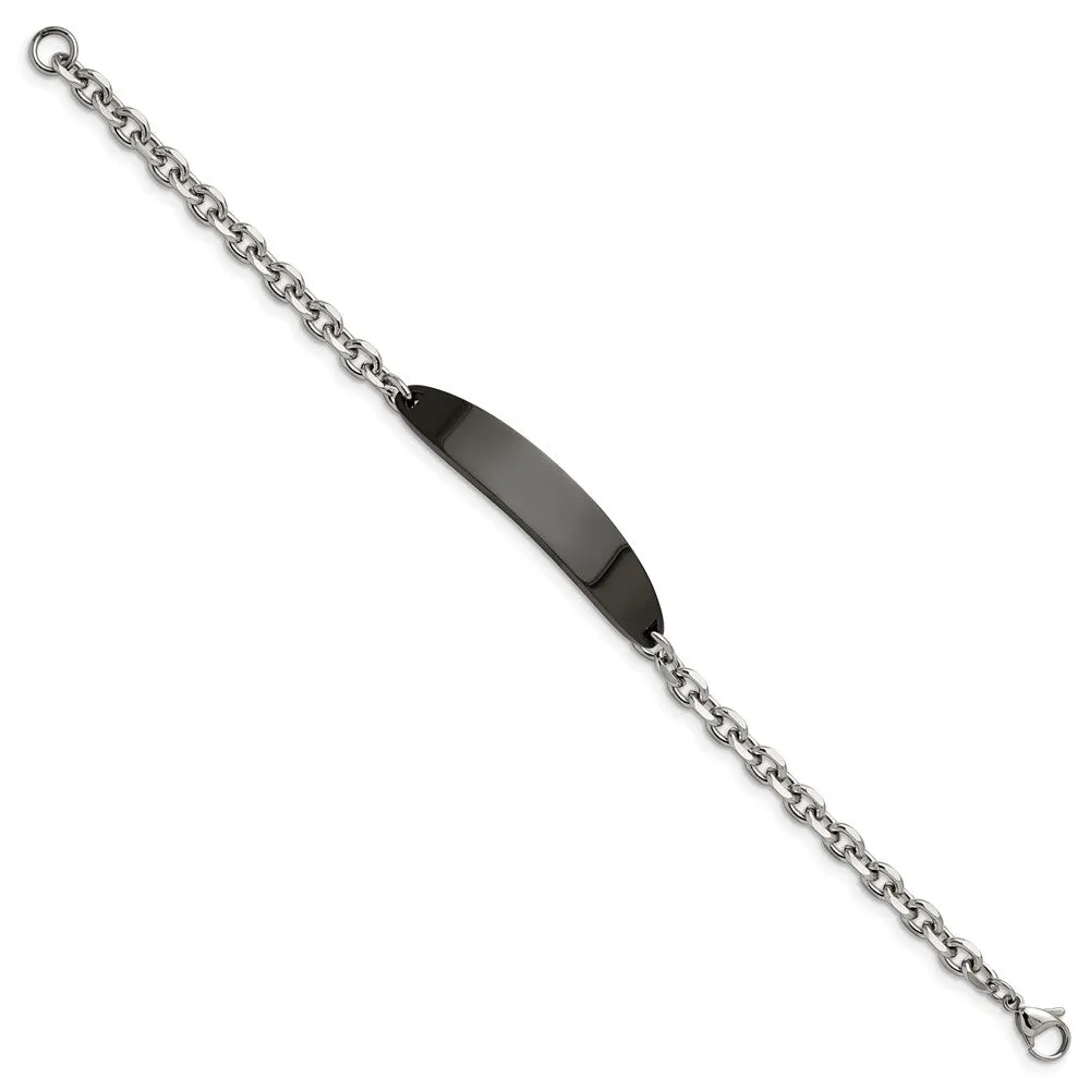 Chisel Stainless Steel Polished Cable Chain Black IP-plated 8 inch ID Bracelet