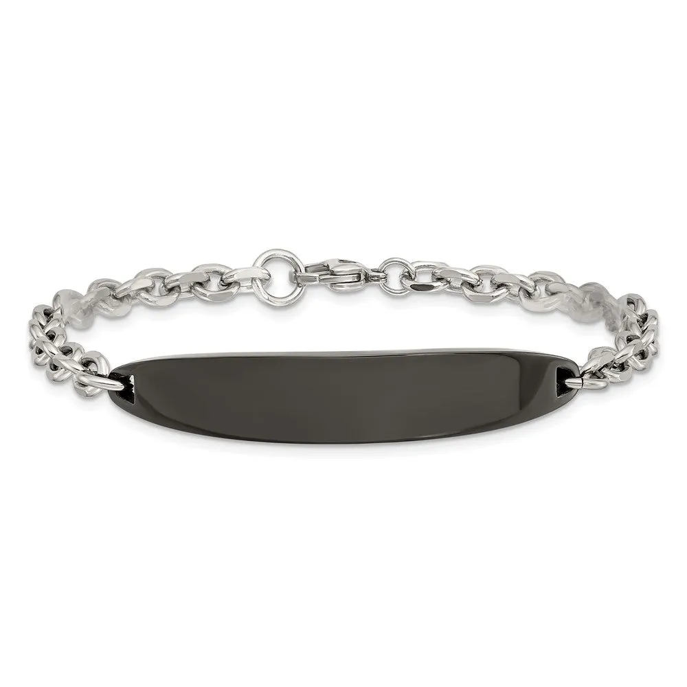 Chisel Stainless Steel Polished Cable Chain Black IP-plated 8 inch ID Bracelet