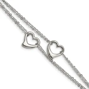 Chisel Stainless Steel Polished Cutout Hearts 7 inch Multi-Strand Bracelet