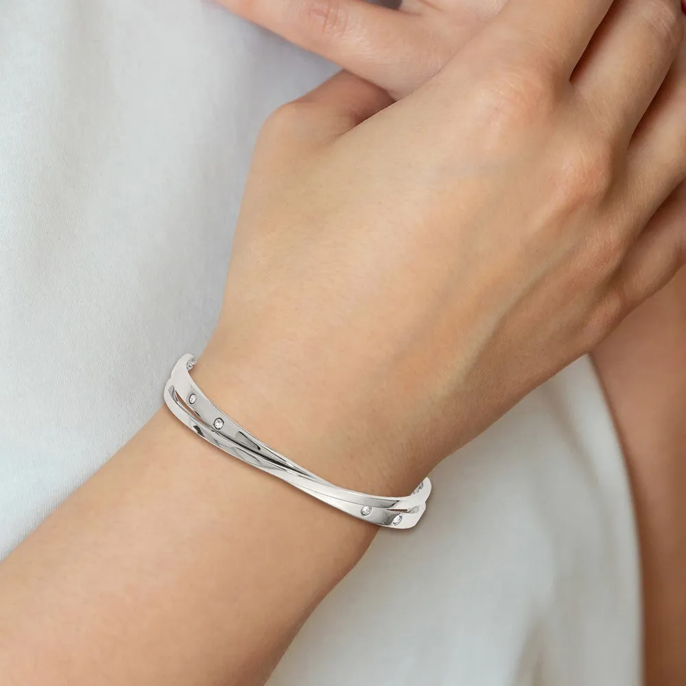 Chisel Stainless Steel Polished with Crystals from Swarovski Adjustable Bangle Bracelet