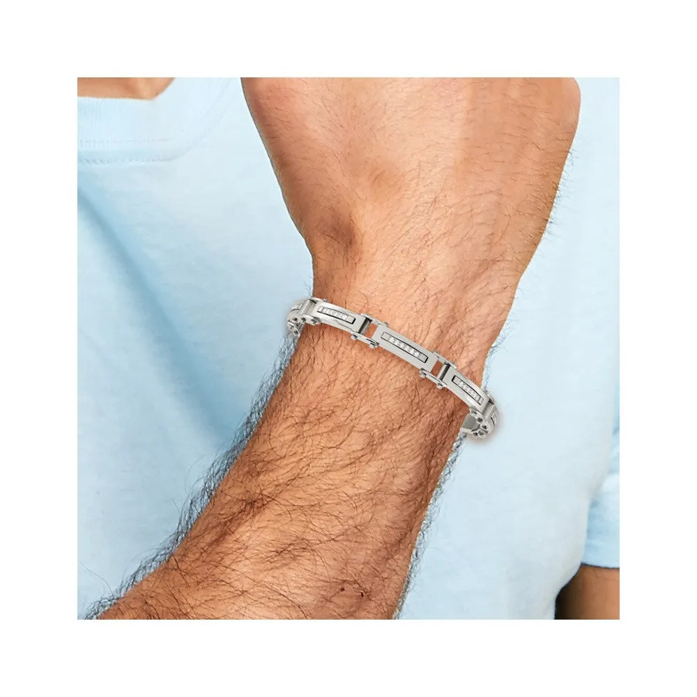 Chisel Stainless Steel Polished with CZ 8.25 inch Bracelet with .5 inch Extension