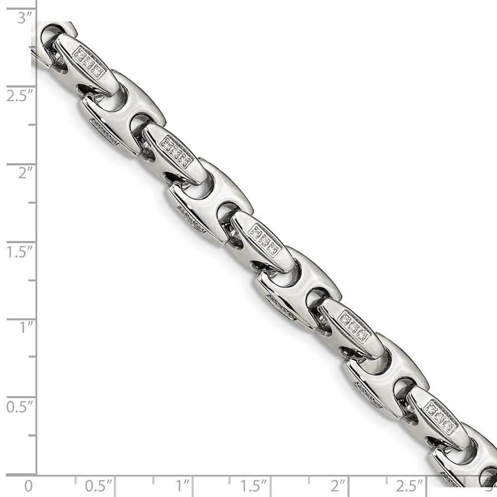 Chisel Stainless Steel Polished with CZ 9 inch Bracelet