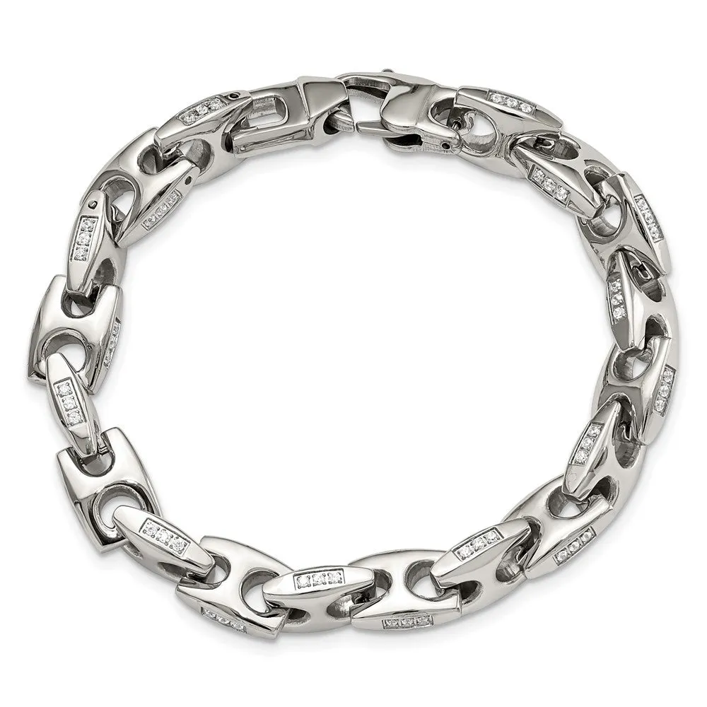 Chisel Stainless Steel Polished with CZ 9 inch Bracelet