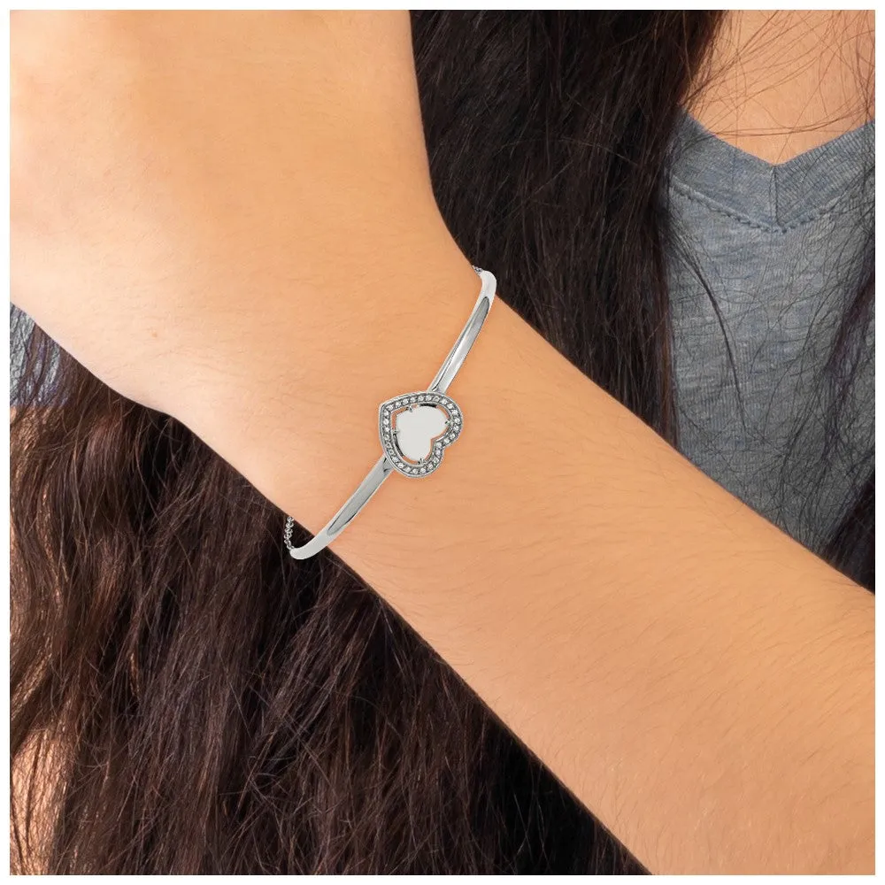 Chisel Stainless Steel Polished with CZ Heart 6.5 inch Bangle Bracelet with 2 inch Extension