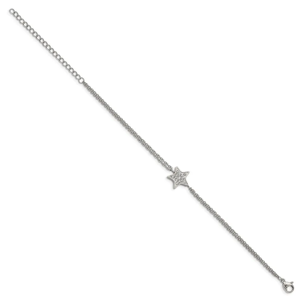 Chisel Stainless Steel Polished with CZ Star 6.25 inch Bracelet with 2 inch Extension