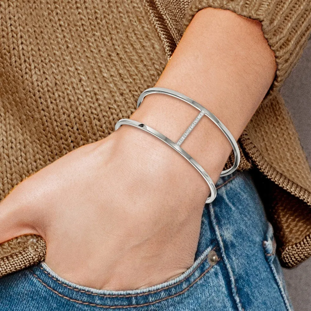 Chisel Stainless Steel Polished with Preciosa Crystal Cuff Bangle
