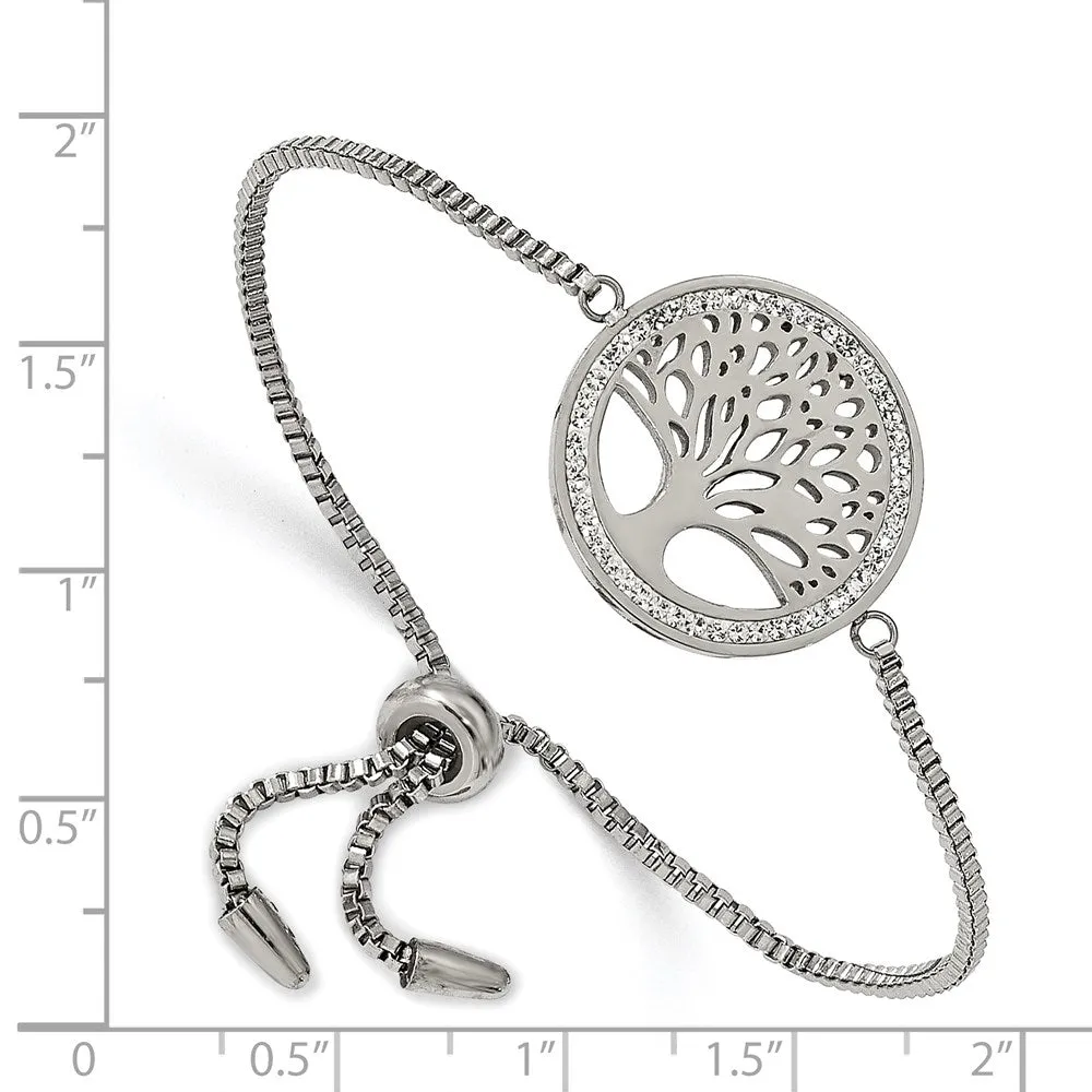 Chisel Stainless Steel Polished with Preciosa Crystal Tree of Life Adjustable Bracelet