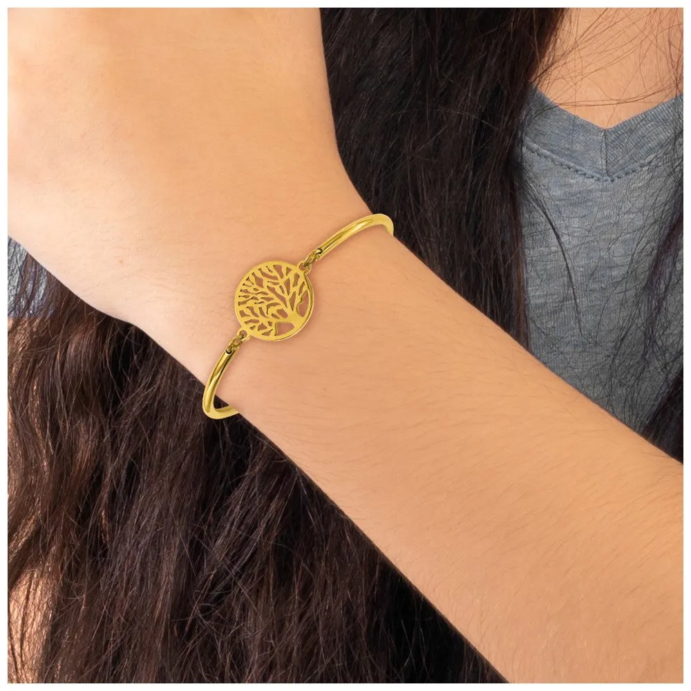 Chisel Stainless Steel Polished Yellow IP-plated Tree 5.75 inch Bangle Bracelet with 2 inch Extension