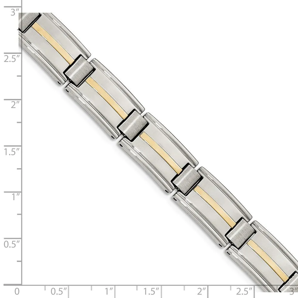 Chisel Stainless Steel with 14k Gold Accent Brushed and Polished 8.75 inch Link Bracelet